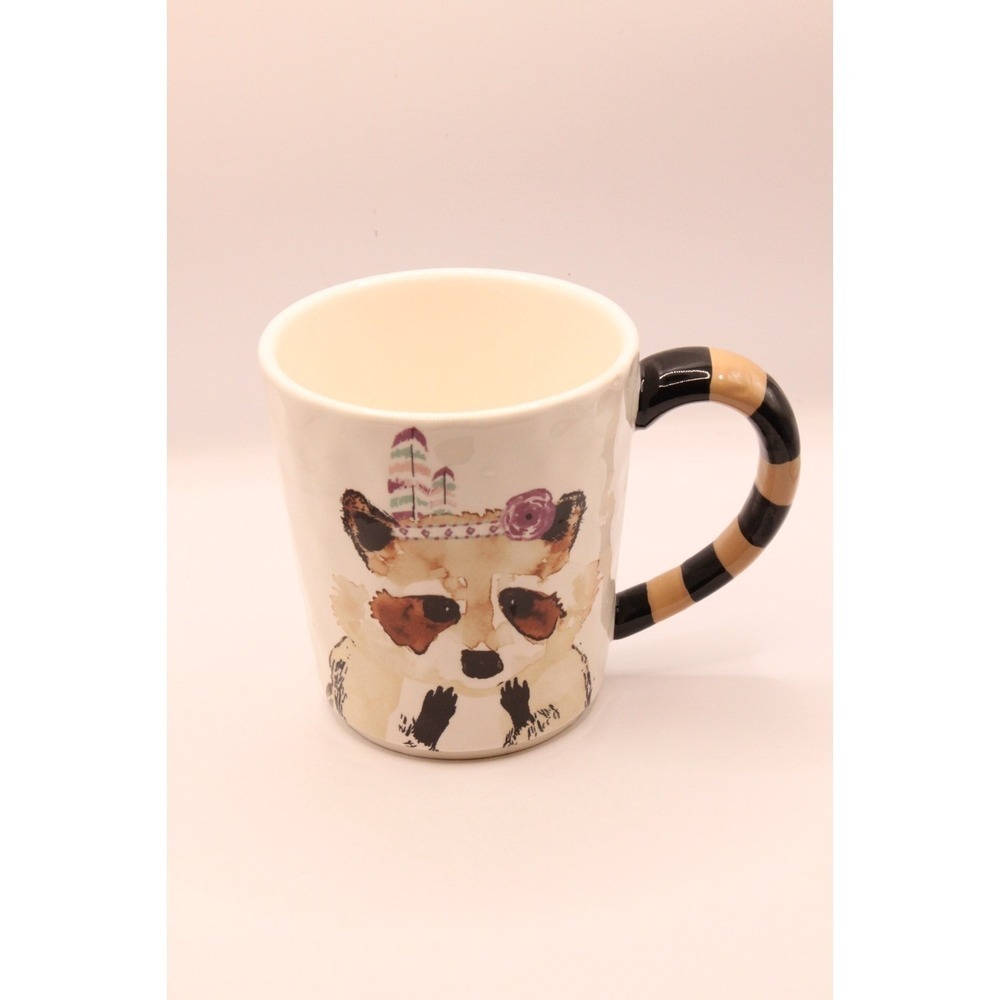 Pier 1 Imports Raccoon Who Me??? Coffee Mug Striped Handle Hand Painted